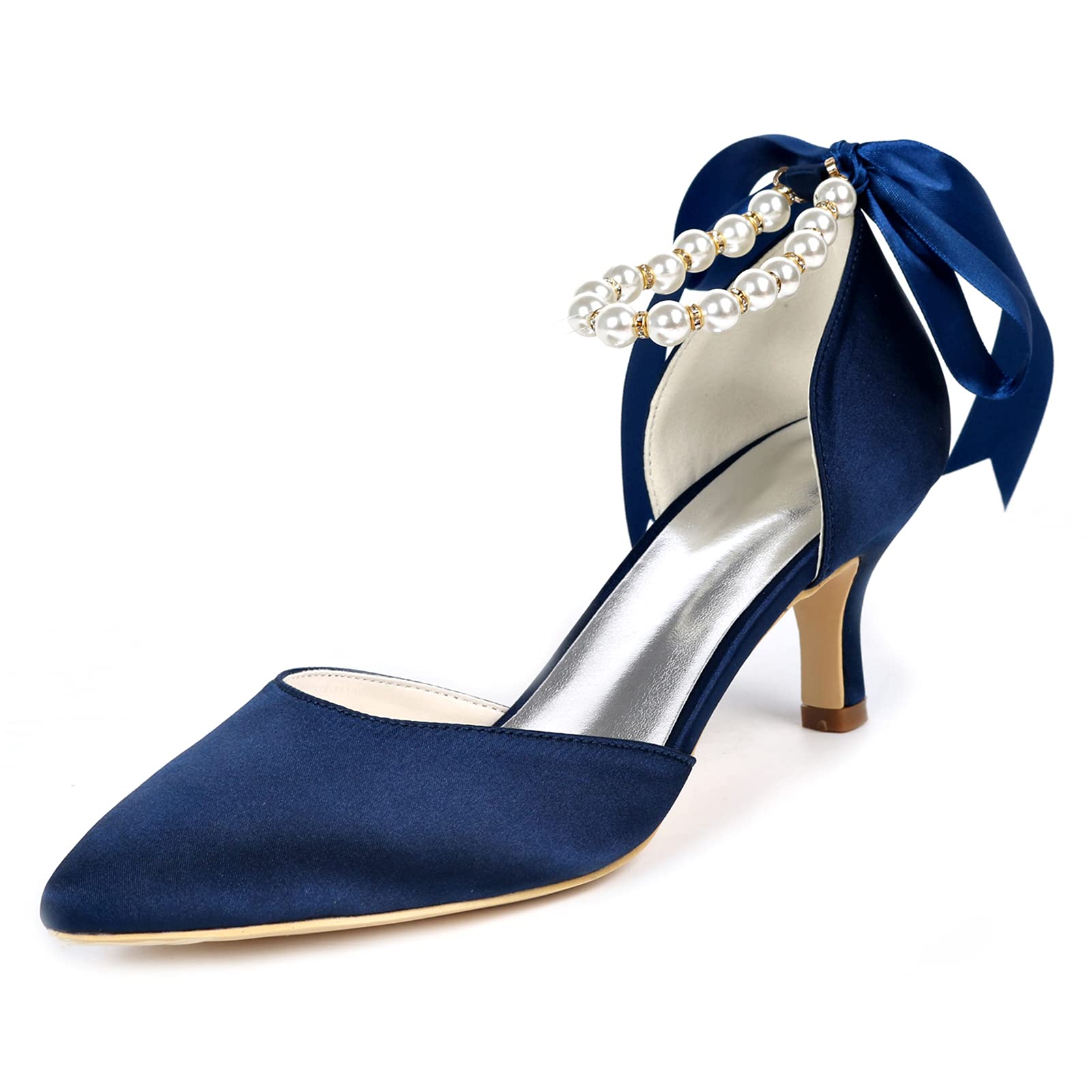 Elegant Women's Pointed Toe Wedding Shoes - Satin High Heels with Pearl Ankle Strap - Closed Toe Bridal Pumps for Bride & Bridesmaid - Perfect for Weddings, Evening Parties & Formal Events