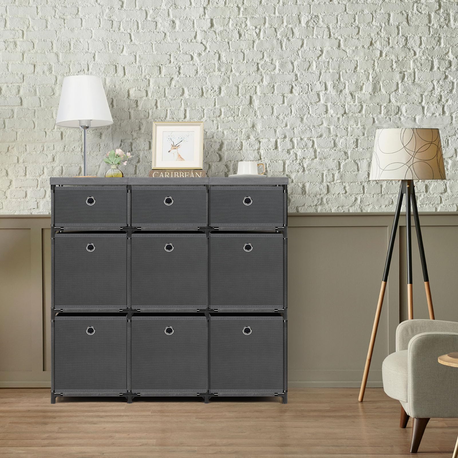 HAITRAL 9-Cube Fabric Storage Organizer for Closet & Bedroom - Grey