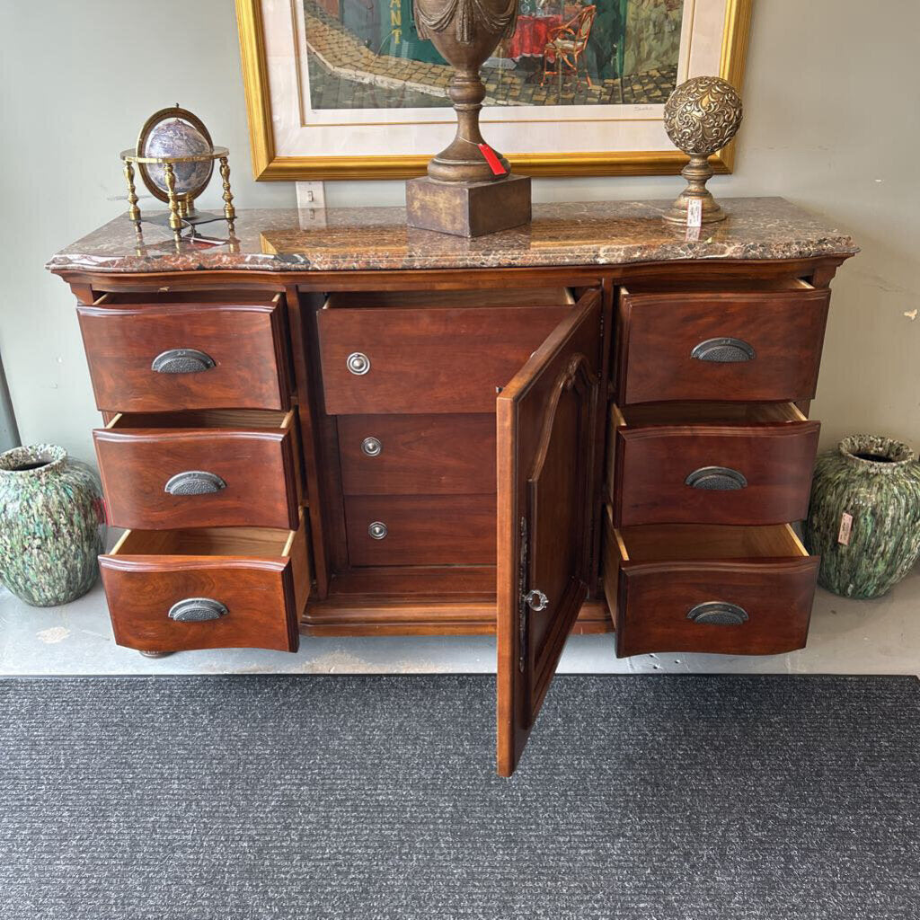 Walter E. Smithe Traditional 9-Drawer Marble Top Dresser Chest - 66