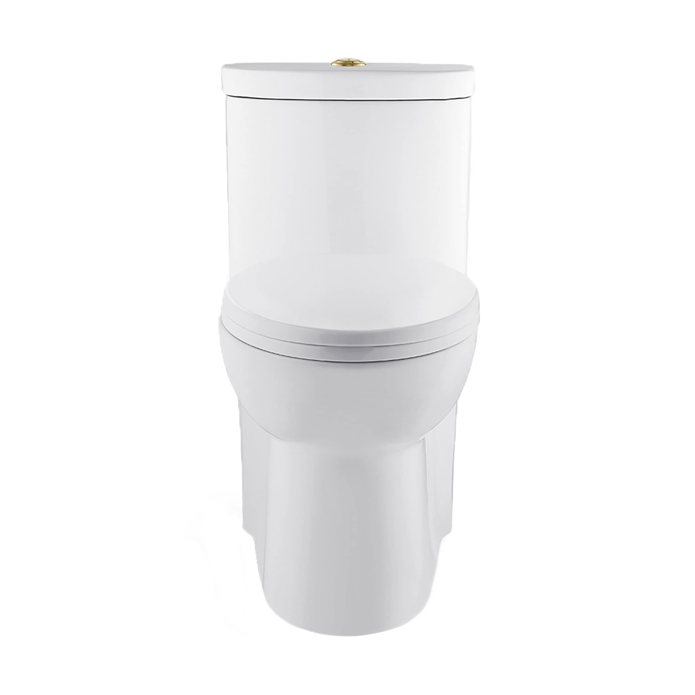 Premium One Piece Elongated Toilet with Dual Flush Technology - 1.1/1.6 GPF, Brushed Gold Hardware - Perfect for Modern Bathrooms & Luxury Homes
