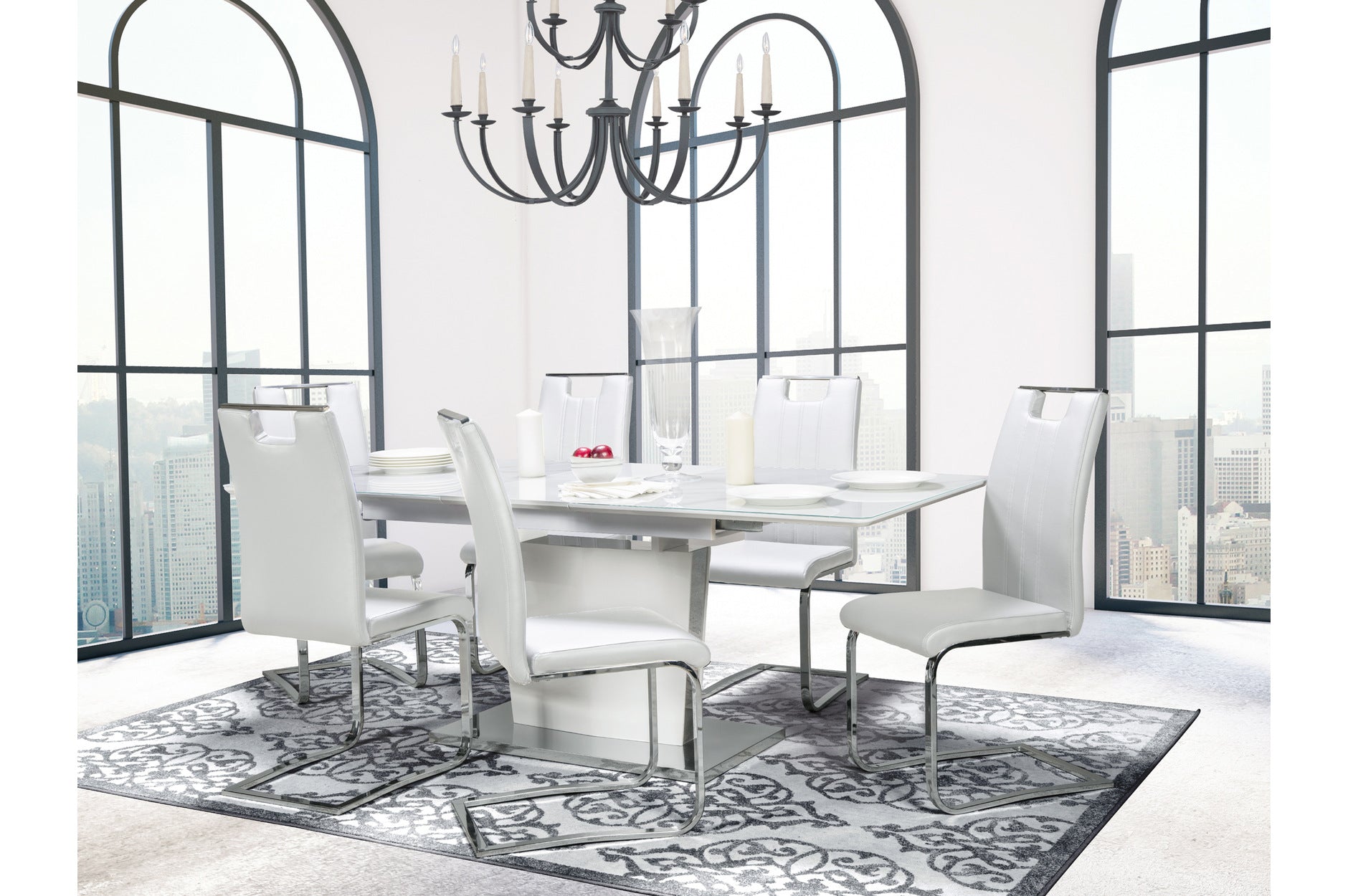 Stylish Cynthia 7-Piece Dining Set with White Leather Zane Chairs - Perfect for Modern Kitchens & Elegant Dining Rooms
