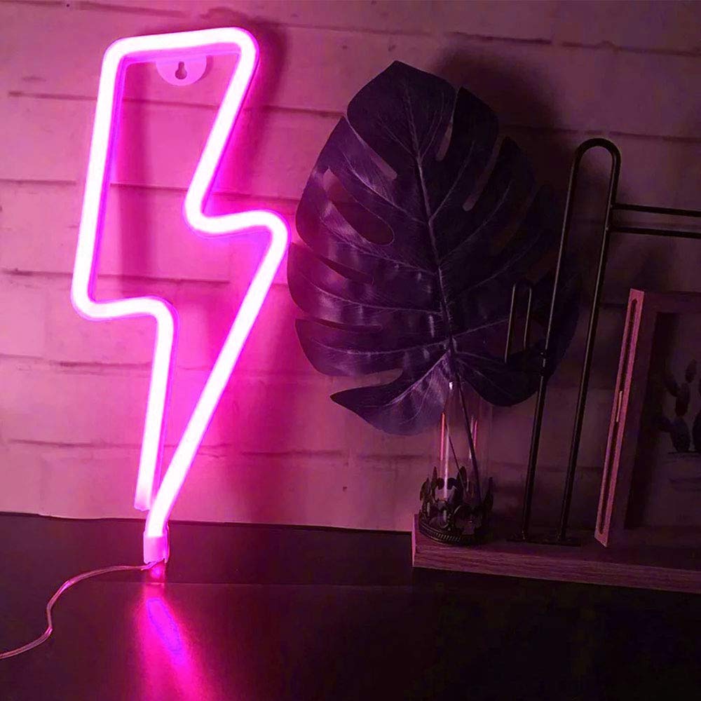 YouOKLight Lightning Bolt Neon Sign - LED Wall Light for Bedroom, Kids Room, Bar & Party Decor - USB/Battery Powered Pink Neon Light - Perfect for Christmas, Wedding & Home Decoration