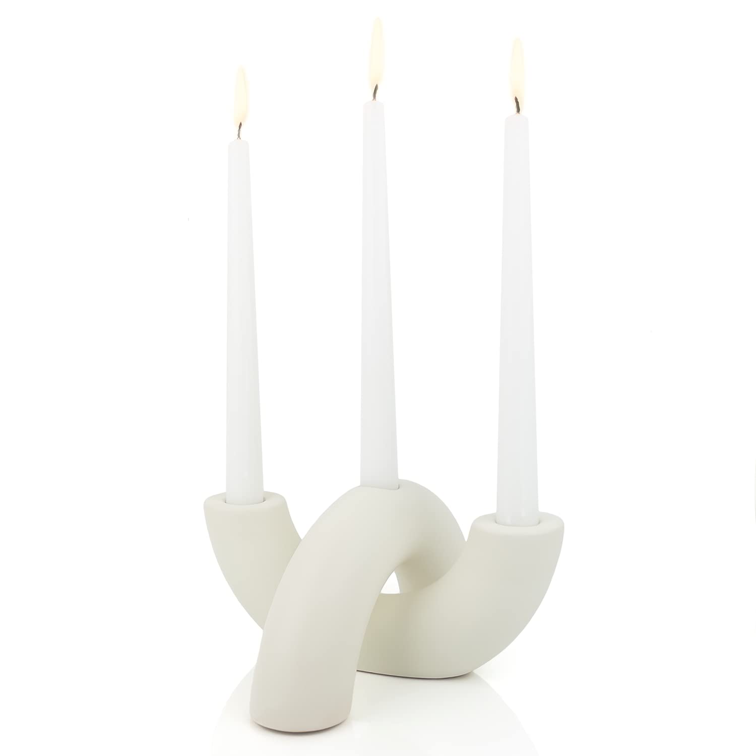 Ceramic Candle Holder Set for 3 Tapers - Modern Minimalist Home Decor for Dining & Living Room