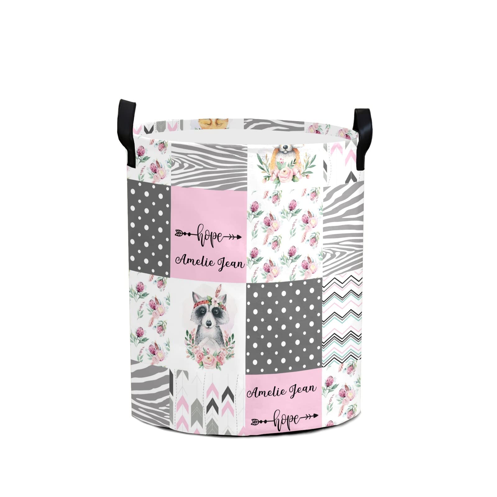 Floral Deer Raccoon Fox Patchwork Storage Bin - Waterproof Oxford Fabric Laundry Hamper & Organizer for Clothes, Toys, Gifts | Perfect for Bedroom, Nursery & Home Organization