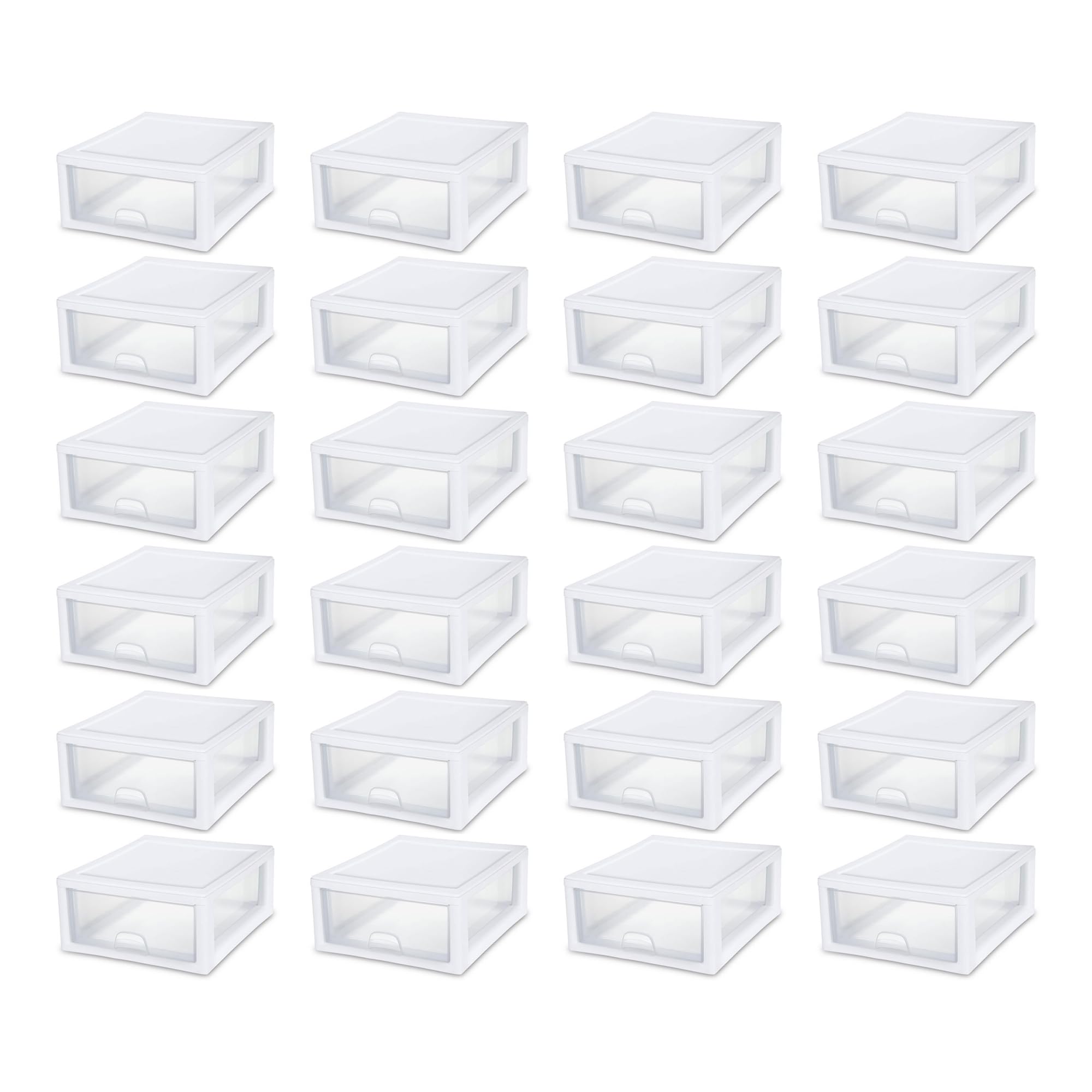 Sterilite 24-Pack Clear Stacking Drawers with White Frame - 16 Quart Plastic Storage Bins for Closet Organization - Perfect for Bedroom, Bathroom, and Office Storage Solutions