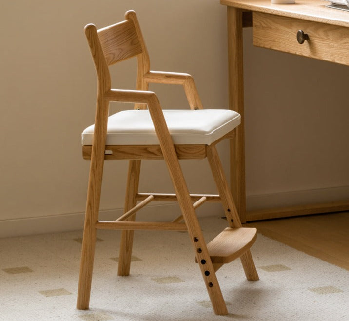 Adjustable Height Oak Solid Wood Kids Chair - Sturdy & Ergonomic Design for Study, Dining & Playtime