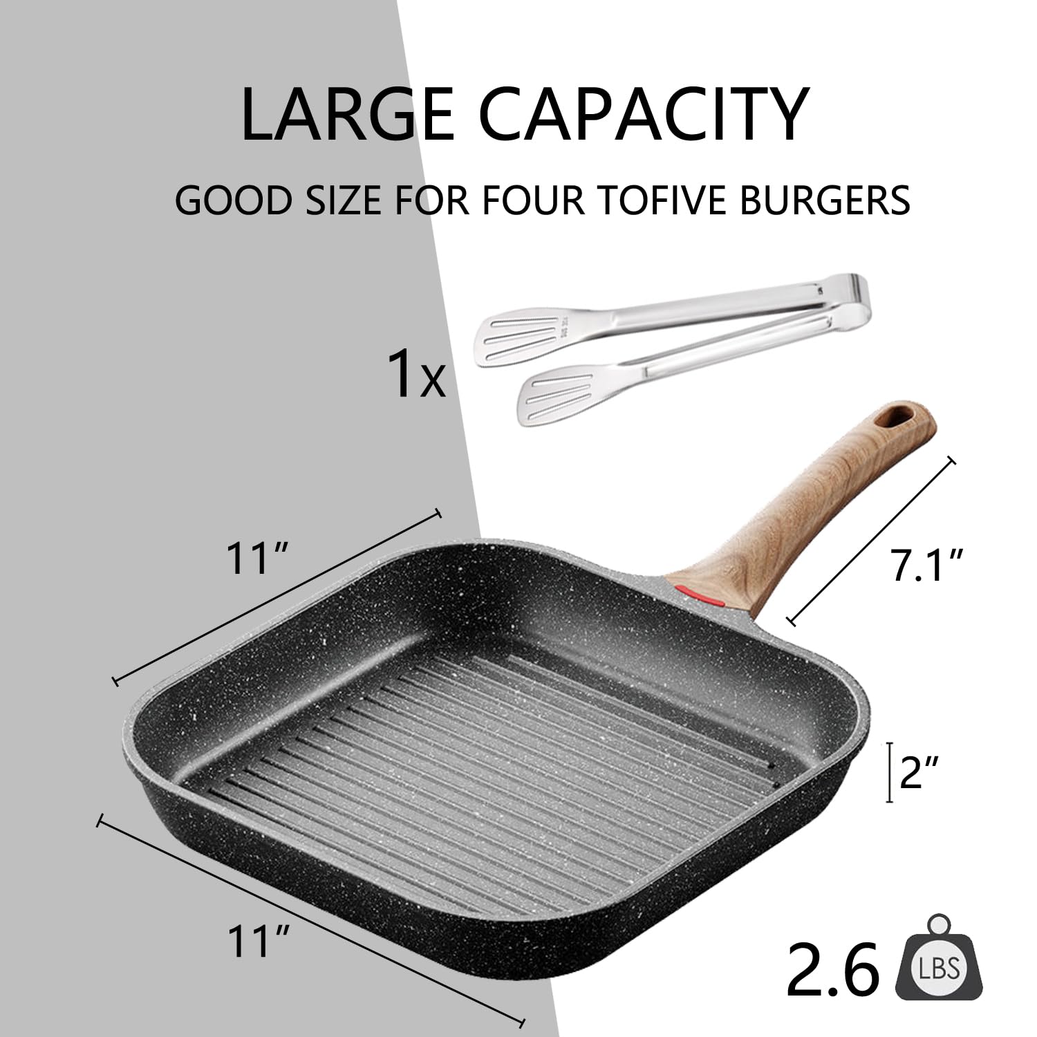 11-Inch Nonstick Griddle Pan for Stove Tops - Square Grill Pan for Indoor Cooking & Outdoor Grilling - Compatible with Gas, Electric & Induction Stoves - Perfect for Pancakes, Burgers, Steaks & More