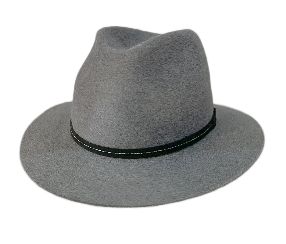 Stylish Light Grey Melange Fur Felt Fedora Hat for Men & Women - Perfect for Casual Wear, Outdoor Events, and Fashion Accessories
