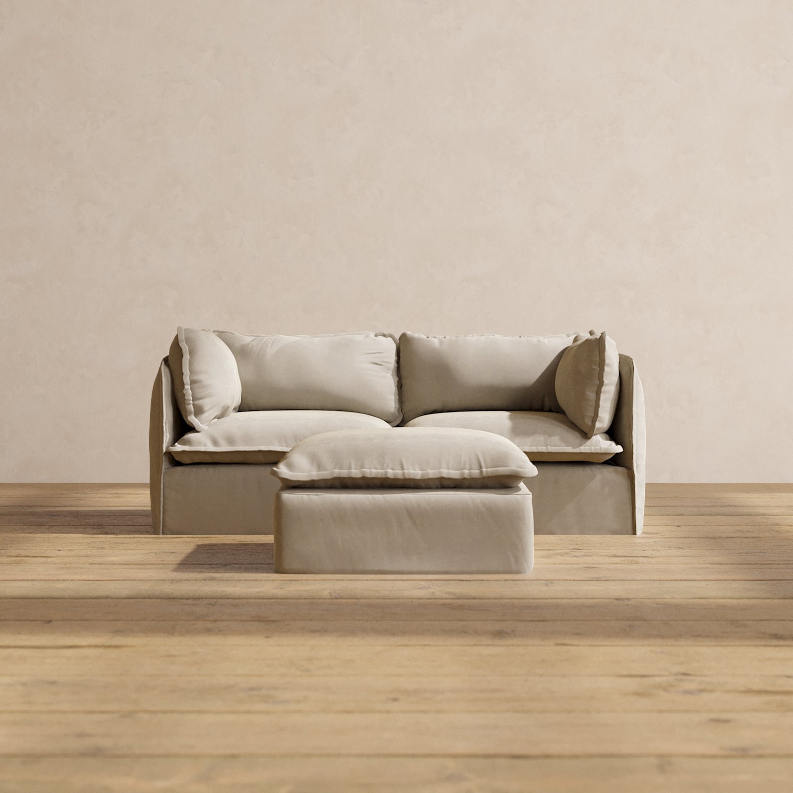 Premium Modular Performance 2-Seater Sofa with Ottoman in Dune Color | Deluxe Blend Fabric | Perfect for Living Room, Lounge & Home Theater Comfort