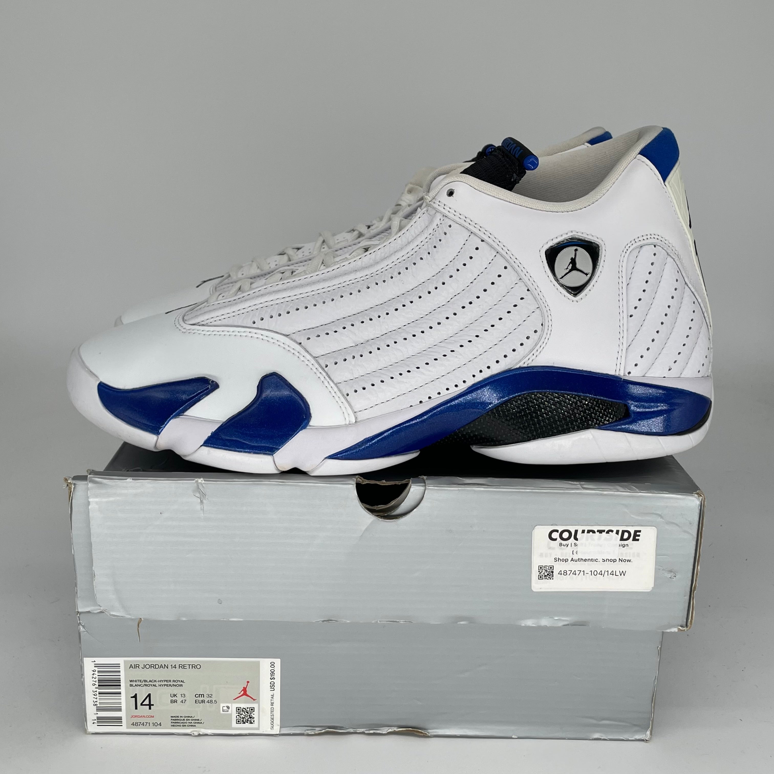 AIR JORDAN 14 Retro Basketball Shoes - White Hyper Royal Size 14 (487471-104) - Men's Sneakers for Court Play & Streetwear Fashion