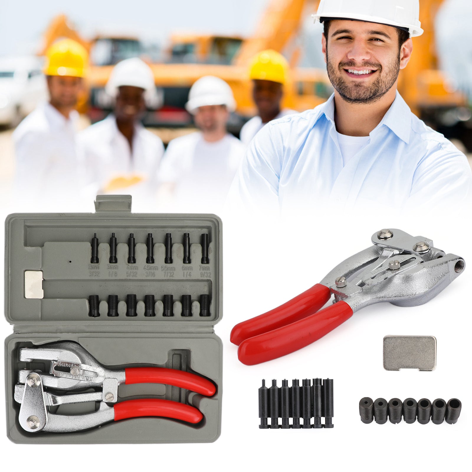 1 Ton 7 Sizes Aviation Power Punch Kit - Heavy Duty Sheet Metal Hole Punch Set for DIY Repair & Metalworking | Perfect for Auto Body, HVAC, and Metal Fabrication Projects