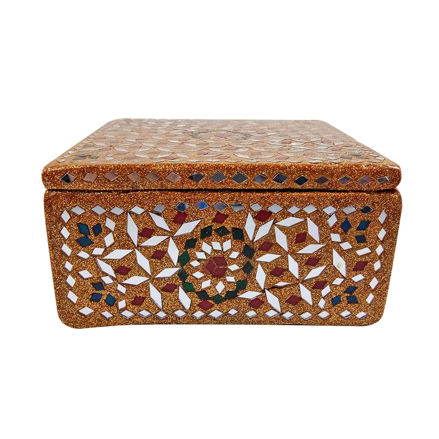 Handmade Gold Jewelry Box with Mirror - Lacquer Work Trinket Organizer Case by Award-Winning Artisan | Perfect for Gift, Wedding, and Jewelry Storage