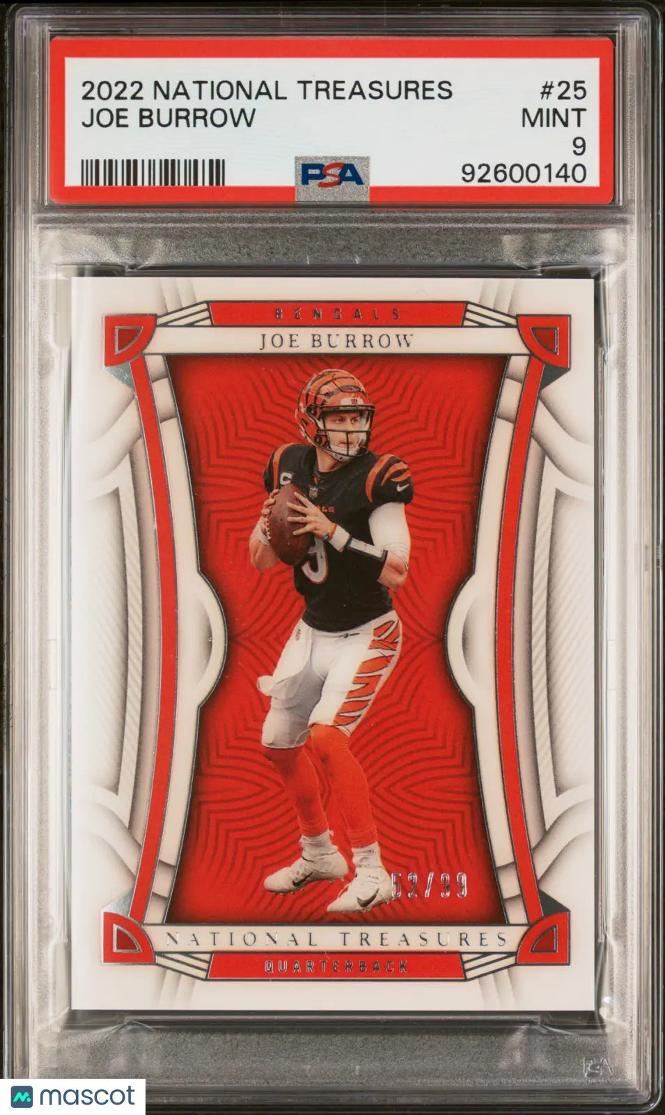2022 Panini National Treasures Football Joe Burrow PSA 9 /99 - Rare Collectible Trading Card for NFL Fans & Sports Memorabilia Collectors - Perfect for Display, Investment, and Gifting