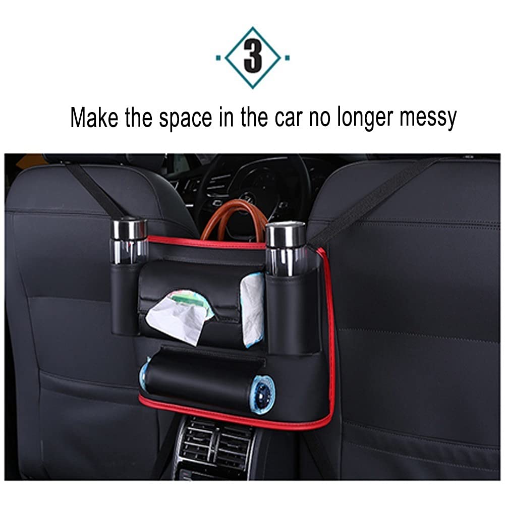 Premium PU Leather Multifunction Car Handbag Holder - Large Capacity Seat Back Organizer Bag with Storage Pockets for Purse, Phone & Accessories | Fits Between Car Seats (Black, Deluxe Size) - Perfect for Road Trips, Commuting & Family Travel Organization