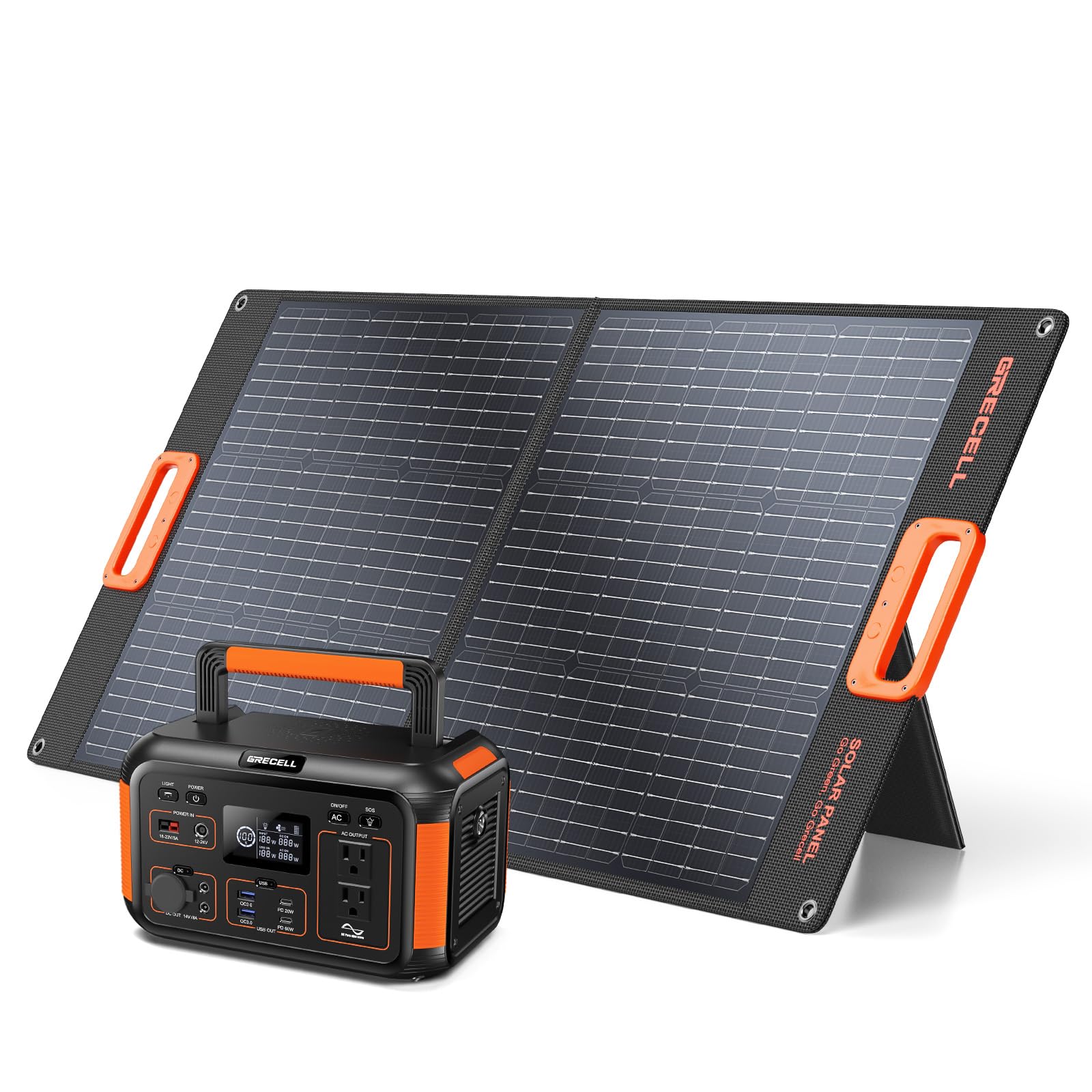 GRECELL 500W Portable Power Station with 100W Solar Panel - Solar Generator with 20V AC Outlet & MC-4 High-Efficiency Battery Charger - Perfect for Camping, RV Trips, Outdoor Adventures & Home Emergency Power Backup