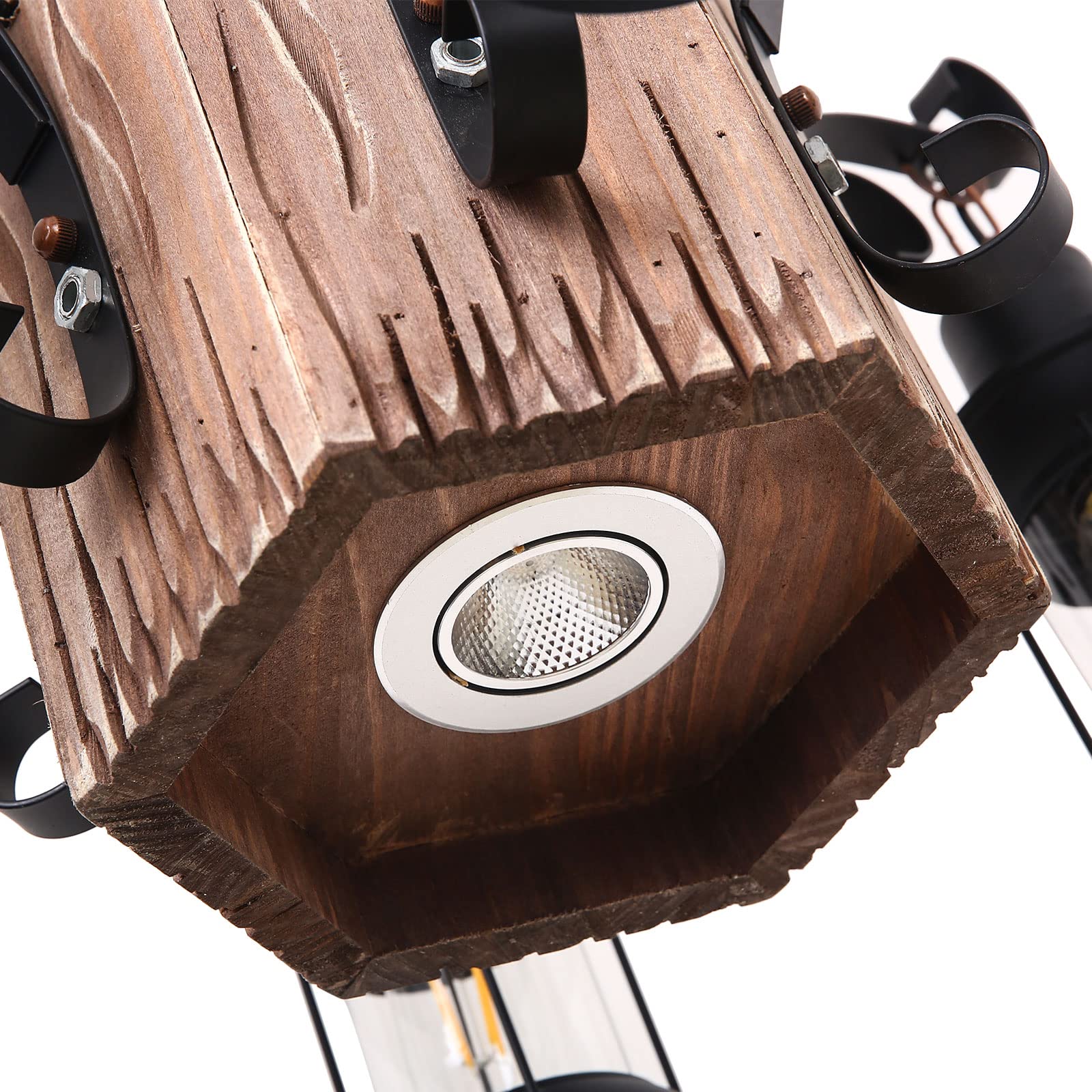 TFCFL 6-Lights Industrial Rustic Wooden Chandelier - Farmhouse Metal Pendant Light with E26 Base - 23
