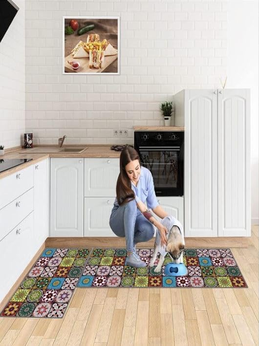 KRLZ Non-Slip Kitchen Rug Set - Washable, Durable Mats for Kitchen, Children's Room, Entrance & Outdoor Use (120x40cm, 60x40cm) - Perfect for Home, Office, and Patio