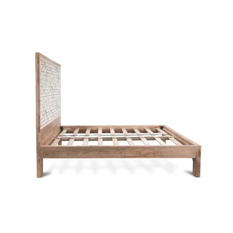 Hand Carved Wooden King Size Bed with Indian Design - Elegant Handmade Solid Wood Bedroom Furniture for Master Bedroom & Guest Room Decor