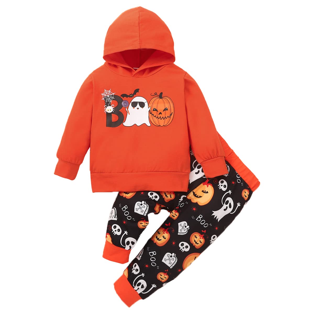 Ritatte Baby Boy Halloween Costume - Long Sleeve Pumpkin Ghost Hoodie & Pants Set for Toddlers | Fall Winter Outfit for Trick-or-Treating, Photo Shoots & Seasonal Parties