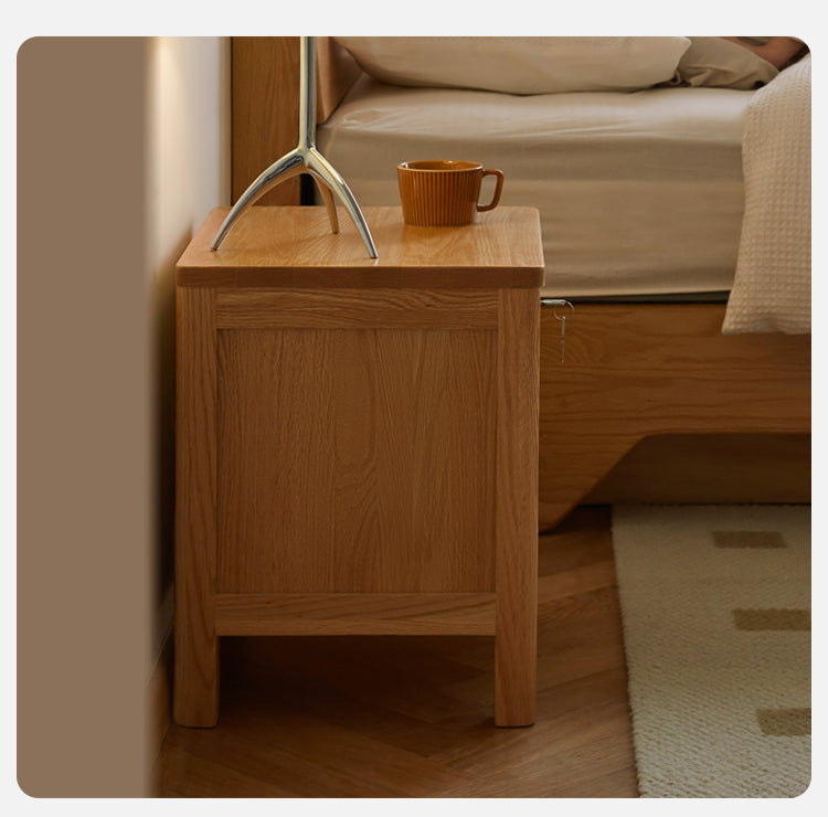 Solid Oak Wood Nightstand with Locking Drawer - Stylish and Durable Bedside Table for Bedroom, Living Room, or Guest Room