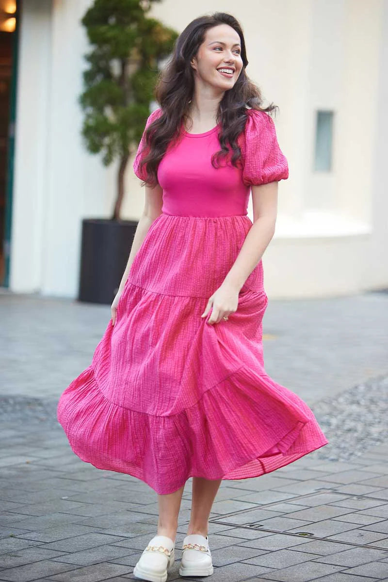 Eme Maxi Dress Pink - Flowy Long Summer Dress for Women, Beach Wedding Party Wear, Boho Chic Style