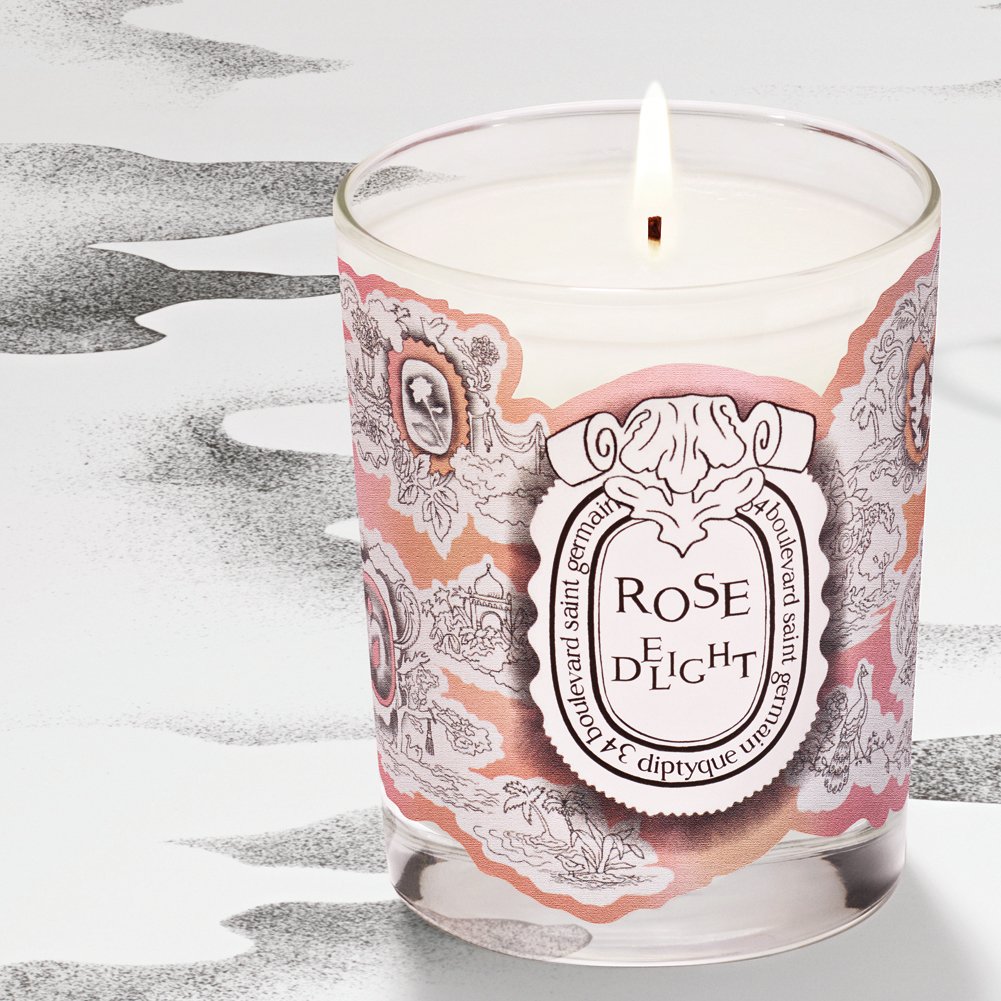 Diptyque Rose Delight Scented Candle - Large Size Limited Edition Luxury Home Fragrance for Romantic Dinners & Spa Relaxation