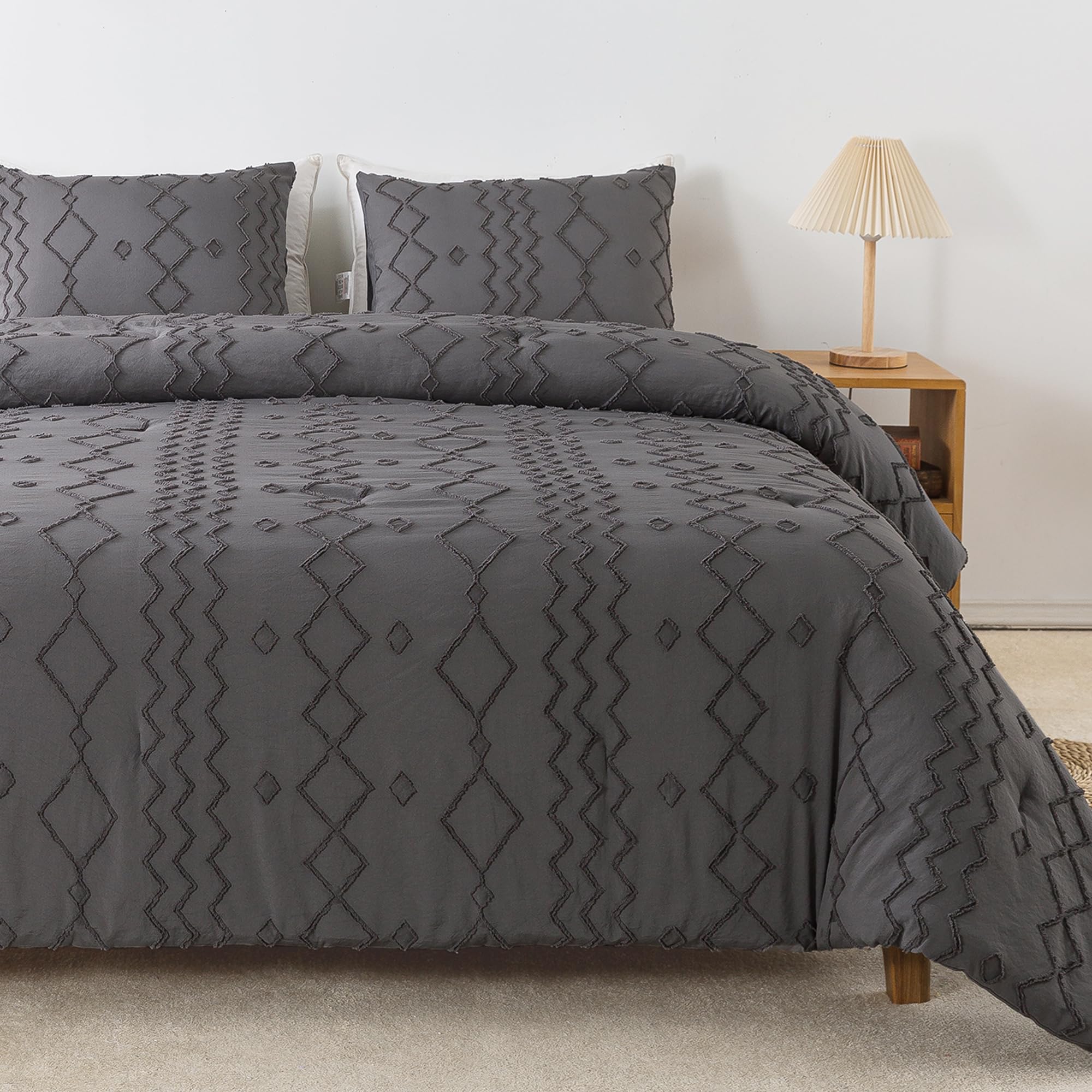 **Andency Dark Gray Tufted Comforter Set Full (79x90 Inch) – 3-Piece Boho Farmhouse Bedding with Microfiber Down Alternative, Geometric Design – Perfect for Cozy Bedrooms, Guest Rooms & Modern Farmhouse Decor**