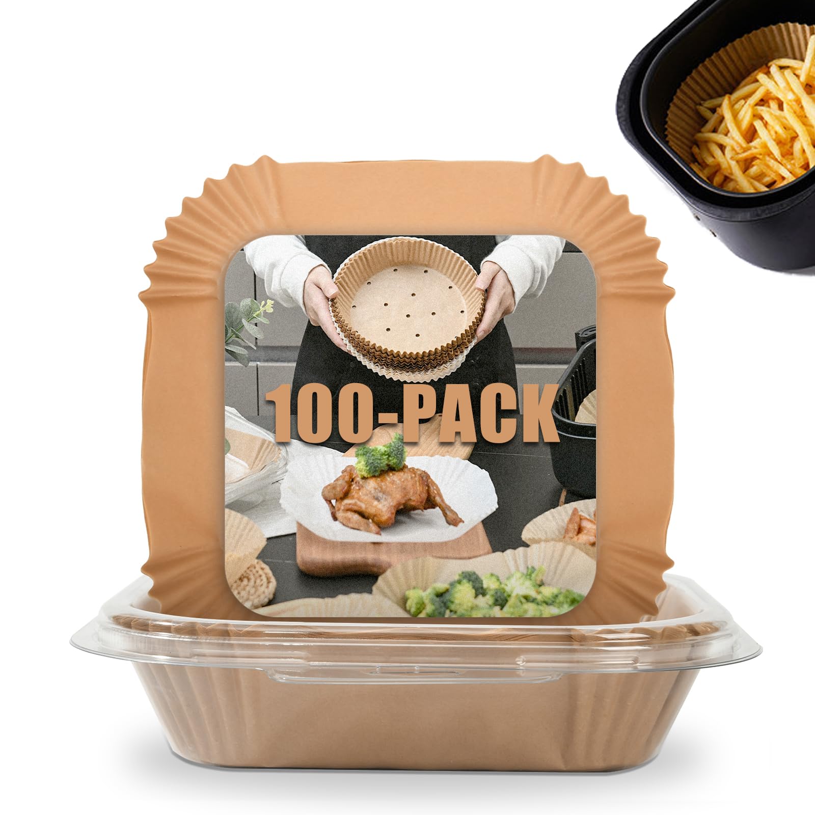 Non-Stick Air Fryer Disposable Paper Liners - Compatible with COSORI & Ninja Air Fryer Toaster Ovens - Parchment Baking Accessories for Easy Cleanup & Healthy Cooking - Perfect for Roasting, Baking, and Air Frying Chicken, Fries & Vegetables