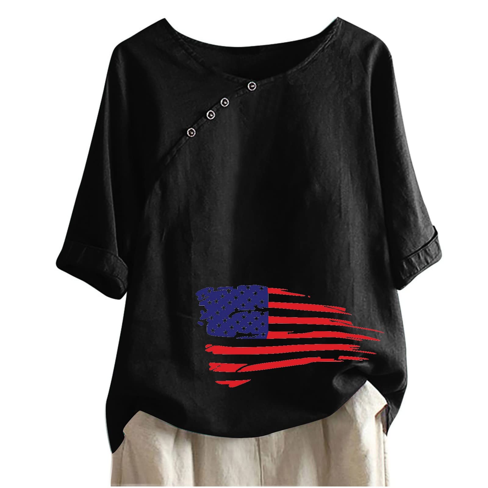 USCharm Women's Casual Summer Half Sleeve Tunic Tops - Round Neck Loose Fit Blouse for Work & Everyday Wear | Breathable Comfortable Fashion Tee Shirts