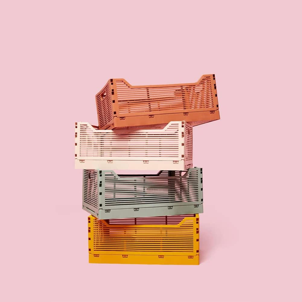 Stackable Folding Storage Crate - White Medium (3-Pack) for Desk Organization, Beauty Supplies & Closet Storage - Perfect for Home, Office & Dorm Room Organization