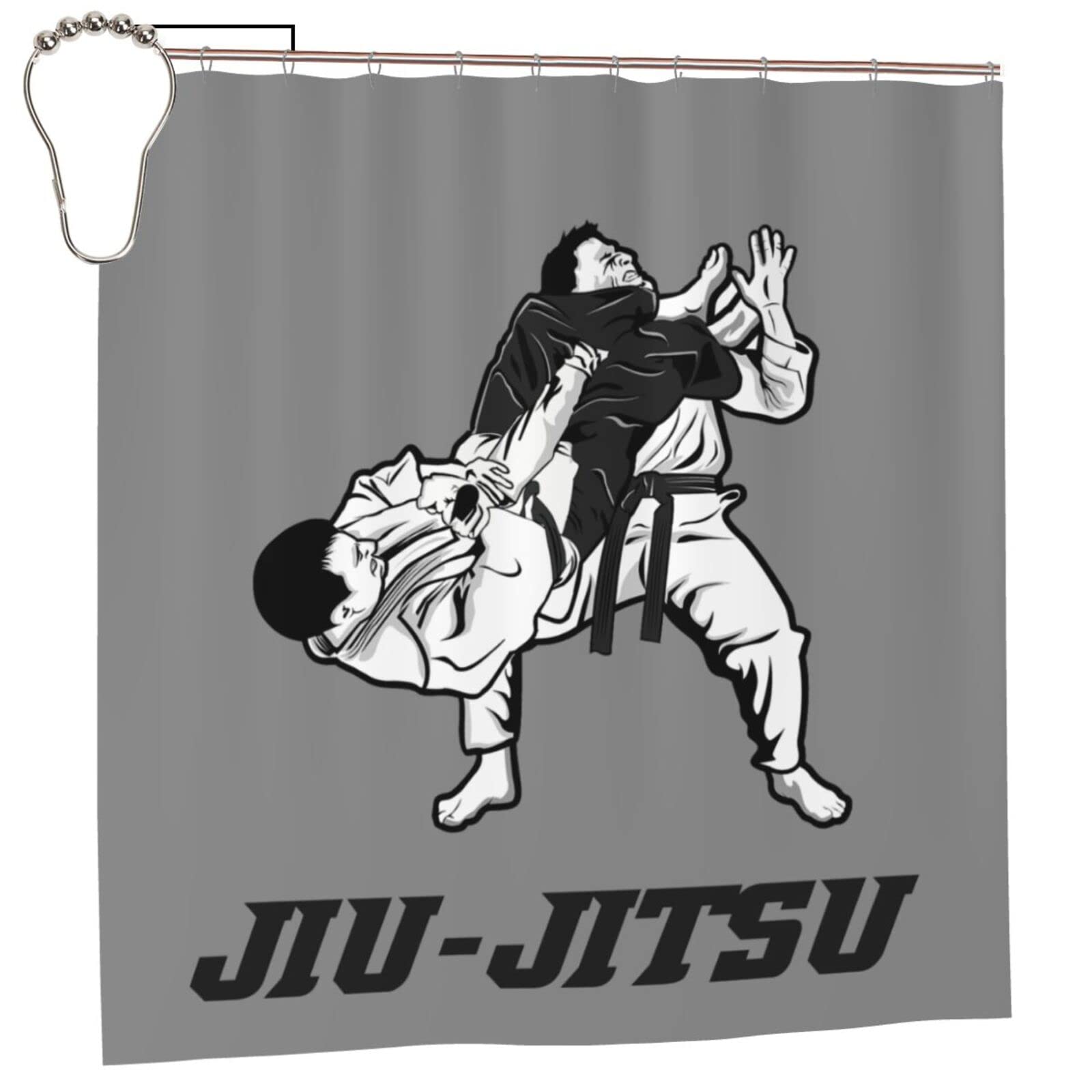 Brazilian Jiu Jitsu Shower Curtain Set - Waterproof 72x72 Inch Bathroom Decor with Hooks - Perfect for MMA Fans & BJJ Enthusiasts' Home Gym or Dojo Bathroom