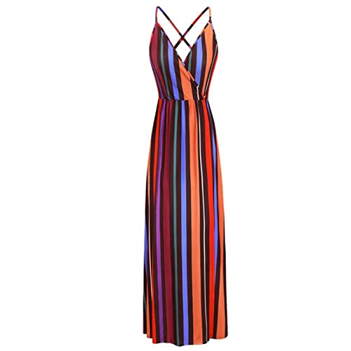 Women's Black Long Maxi Dress with Deep V Neck & Backless Design - Floral Print & High Slit for Casual Summer Wear - Perfect for Beach, Vacation & Evening Out (Red, S)