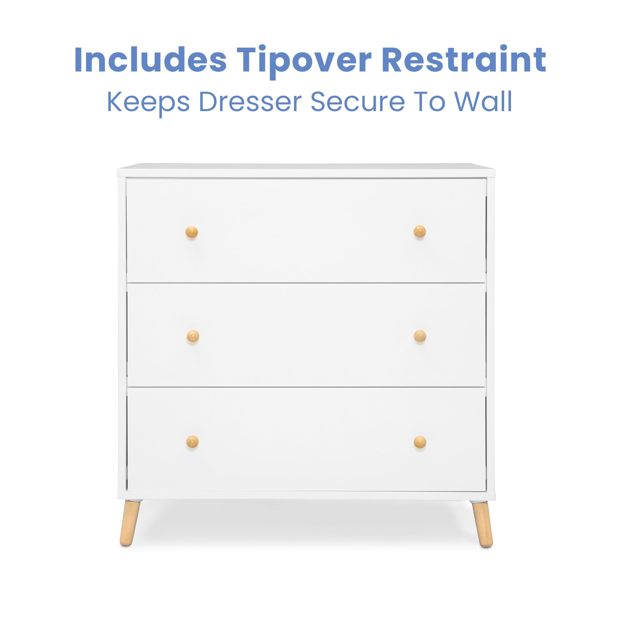 Delta Children Essex 3-Drawer Dresser with Interlocking Drawers, Bianca White/Natural - Sturdy Nursery Dresser for Baby Clothes & Essentials, Perfect for Kids' Bedroom Organization