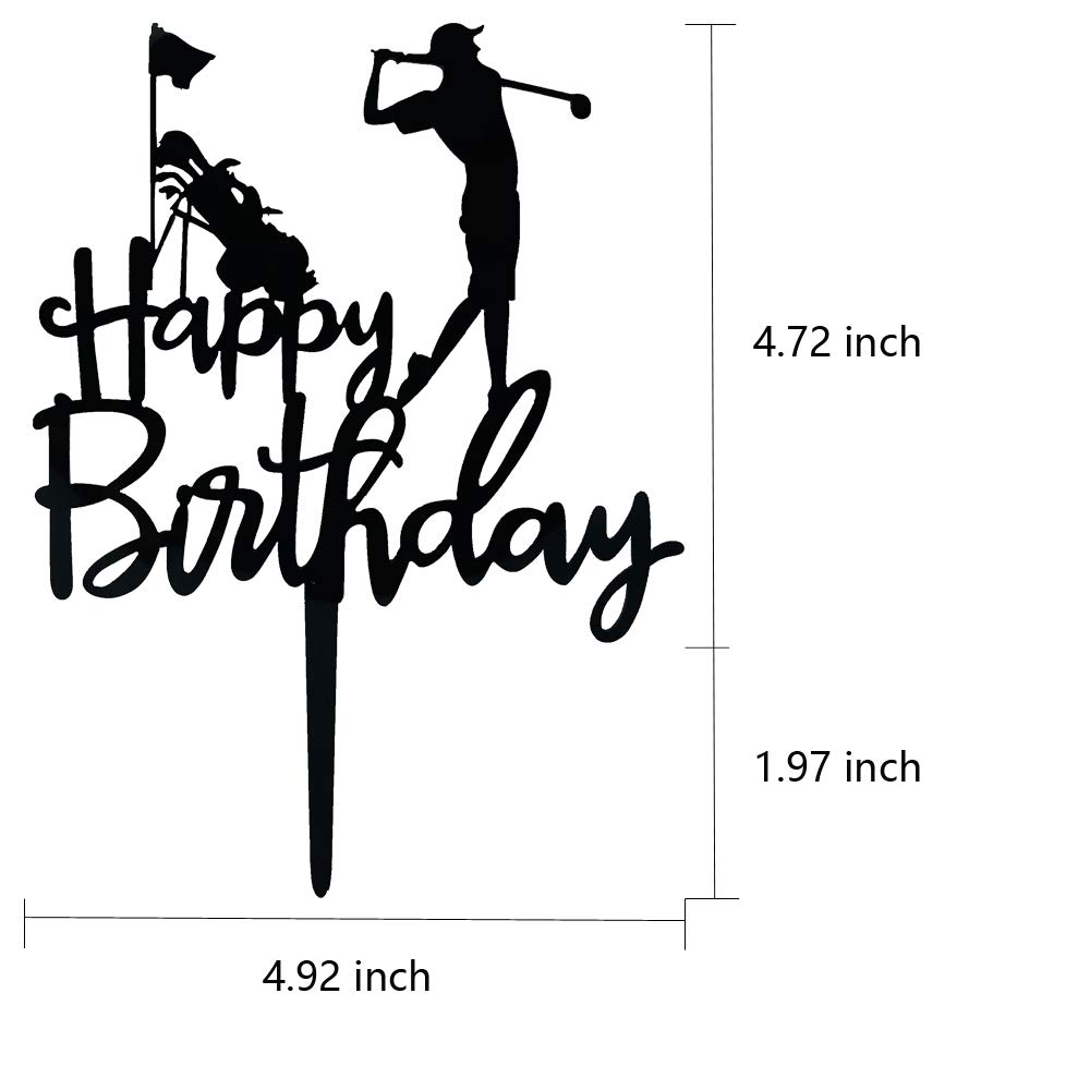 Golf Happy Birthday Cake Topper - Black Acrylic Birthday Decor for Men & Boys - Perfect for Golf Themed Parties, Father's Day, Retirement Celebrations