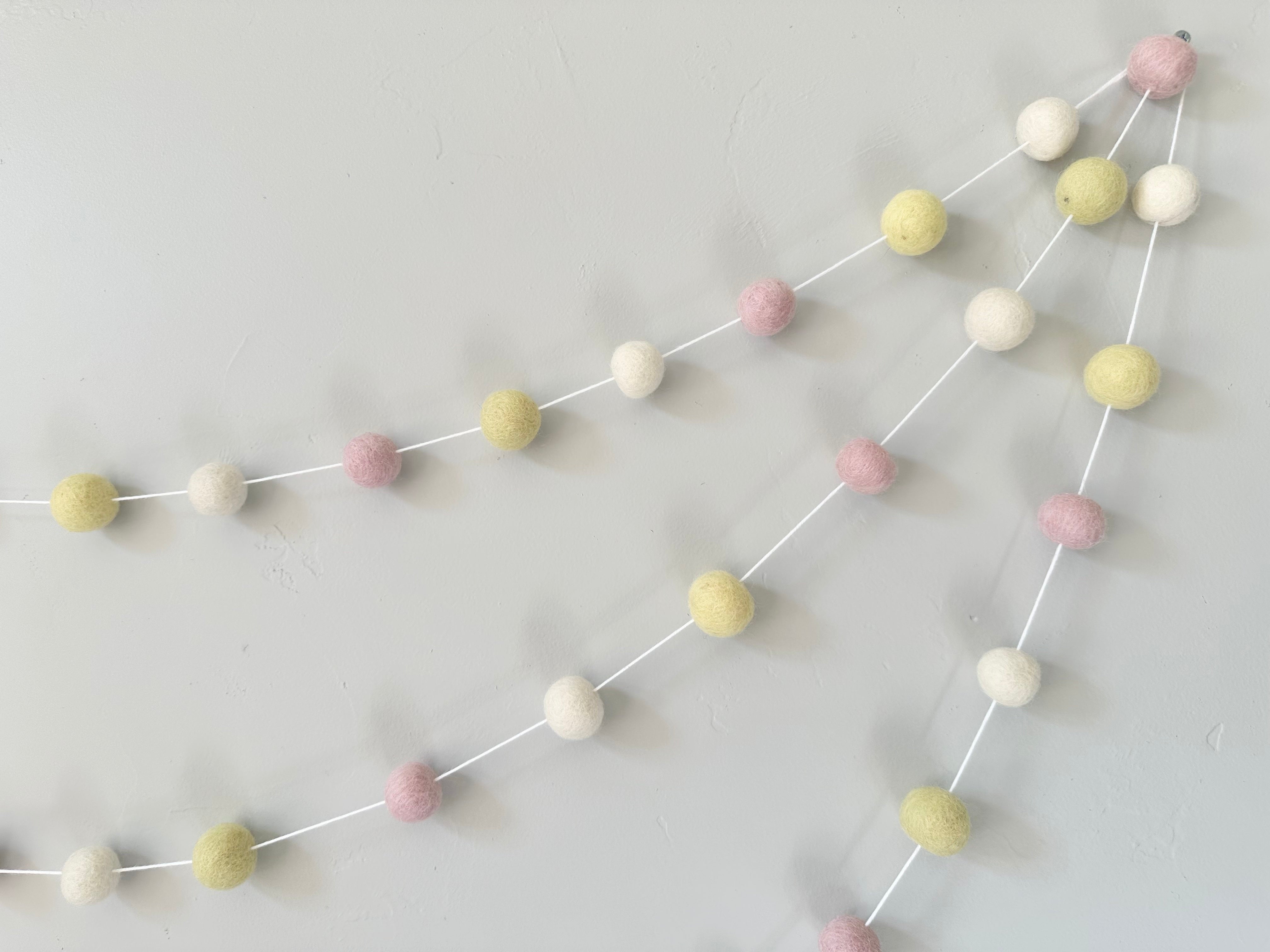 Pink Lemonade Felt Ball Garland - Handmade Decorative Party Banner for Baby Showers, Weddings & Nursery Decor - 10ft Pastel Pink & Yellow Boho Felt Pom Pom String