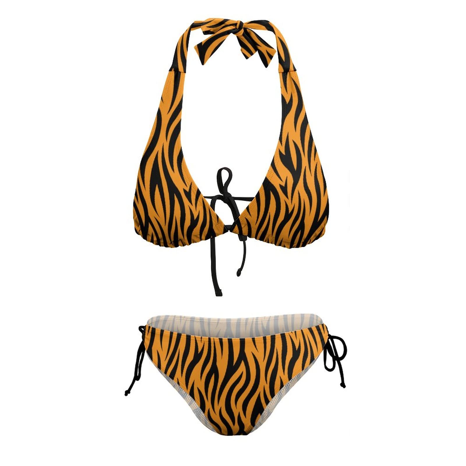 Sexy Women's Triangle Bikini Set - Halter Padded Top & Tiger Print Bathing Suit for Beach, Pool Party & Summer Vacation | Swimwear for Women