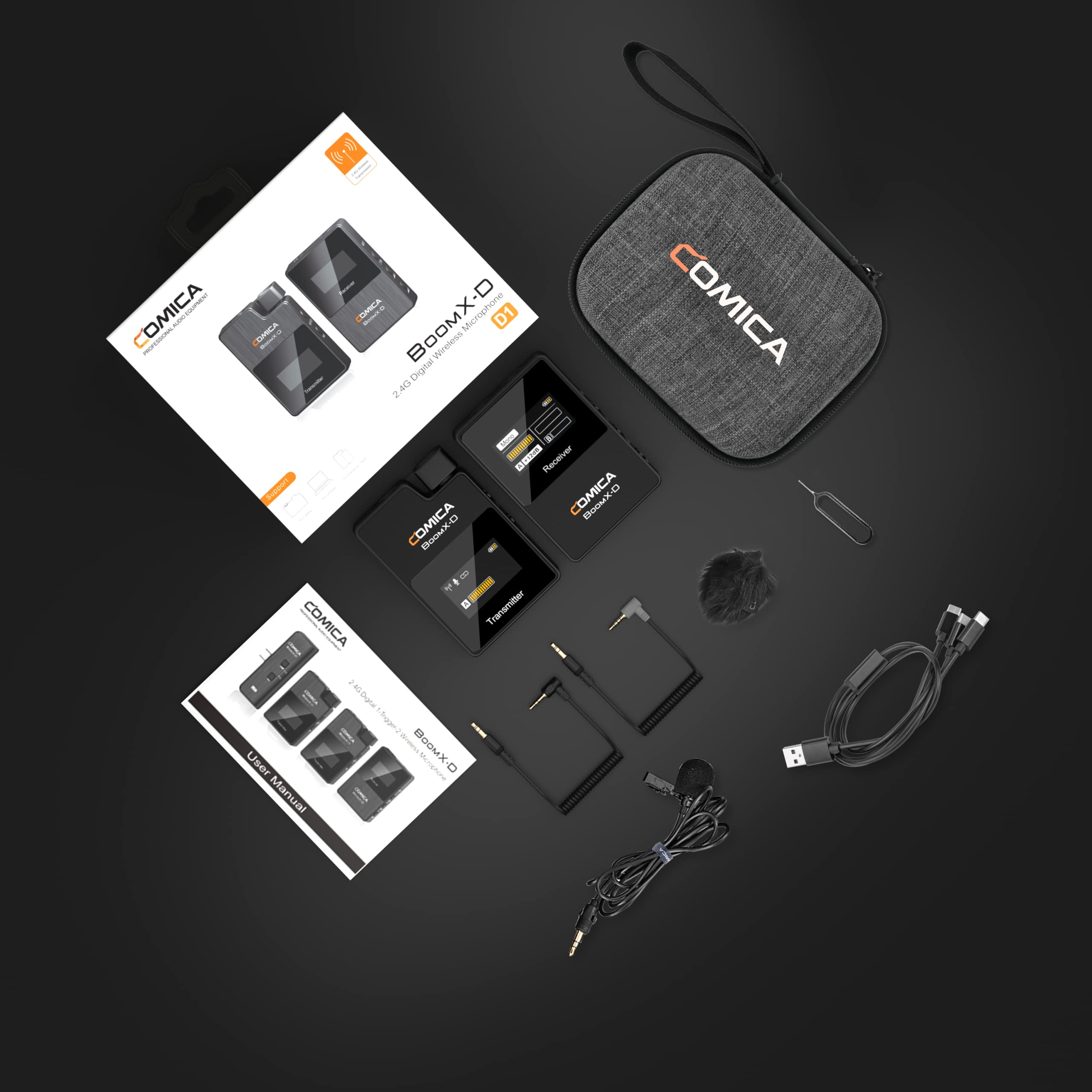 COMICA BoomX-D1 Wireless Lavalier Microphone System - Noise Cancelling Lapel Mic for Camera, Smartphone, Laptop with Low Latency & Real-Time Monitoring | Ideal for Vlogging, Interviews, Live Streaming & Content Creation
