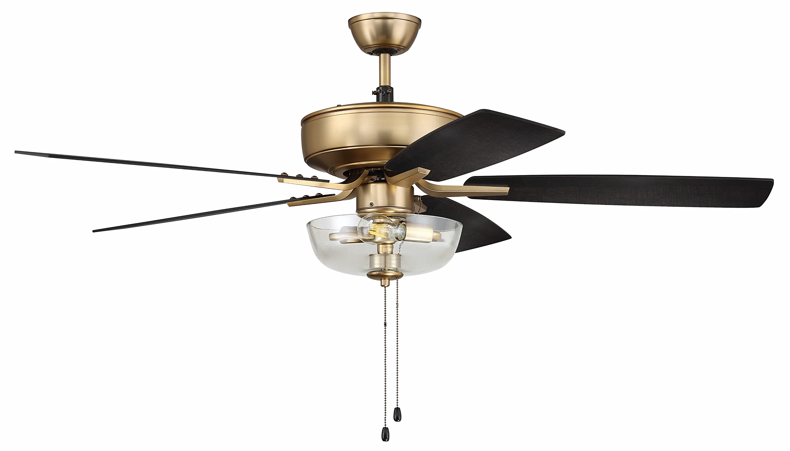 Craftmade P101SB5-52BWNFB 52-Inch Pro Plus Ceiling Fan with LED Light Kit, Pull Chain & 5 Reversible Black Walnut/Flat Black MDF Blades - Satin Brass Finish - Perfect for Living Room, Bedroom & Outdoor Covered Patios