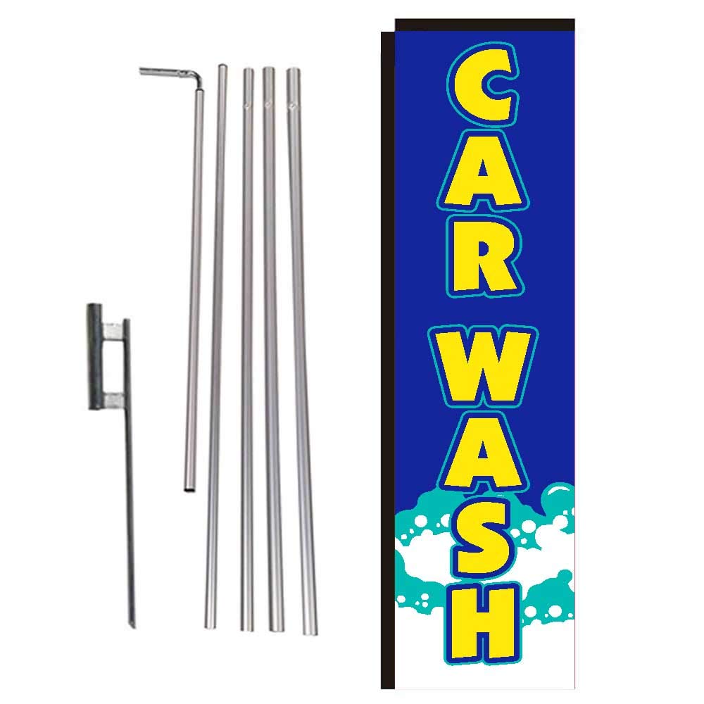Premium Rectangle Feather Banner Flag with Pole Kit & Ground Spike - Ideal for Car Wash, Auto Detailing & Hand Wash Businesses - Vibrant Blue - Perfect for Advertising, Grand Openings & Outdoor Events