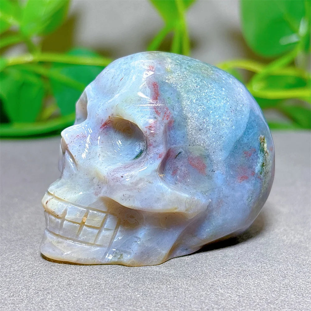 Natural Ocean Jasper Skull Crystal - Healing Quartz Stone for Meditation, Energy Work & Spiritual Gifts | Halloween Decor, Mineral Collection & Craft Supplies | Perfect for Home Altar, Yoga Space & Witchy Aesthetic