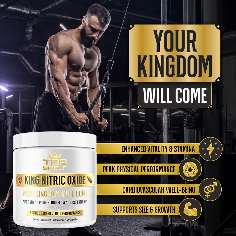 Top Shelf Grind Nitric Oxide Booster for Men - 6-in-1 Supplement for Blood Flow, Stamina, Strength, Energy & Endurance | 120 Capsules | Pre-Workout & Athletic Performance Enhancer