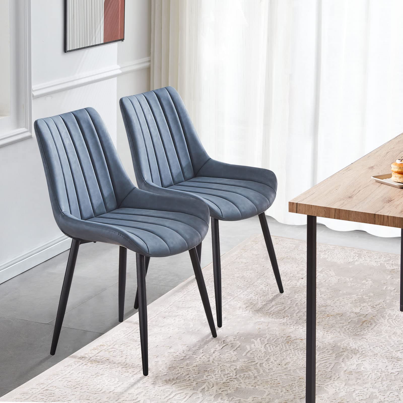 TUKAILAi Set of 4 Modern Faux Leather Dining Chairs - Upholstered Kitchen Chairs with Metal Legs, Comfortable for Home, Restaurant & Office Use - Blue Leisure Chairs for Dining Room, Kitchen & Commercial Spaces