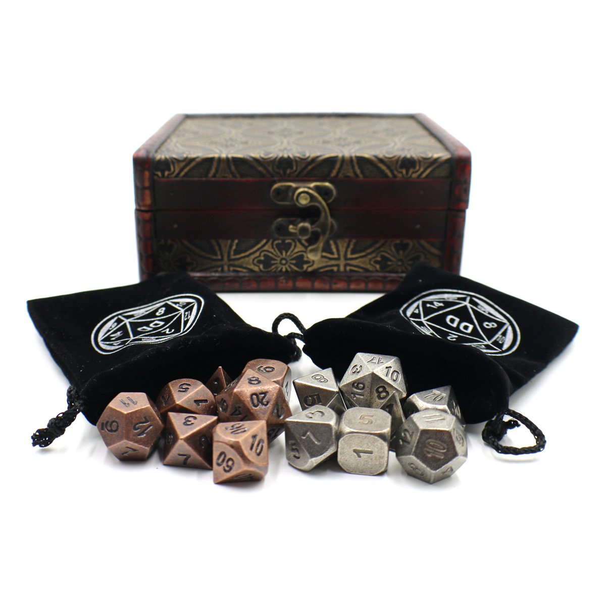 Premium Twin Role Playing Metal Dice Sets with Storage Chest - Perfect for Tabletop RPG Games, D&D, and Collectors