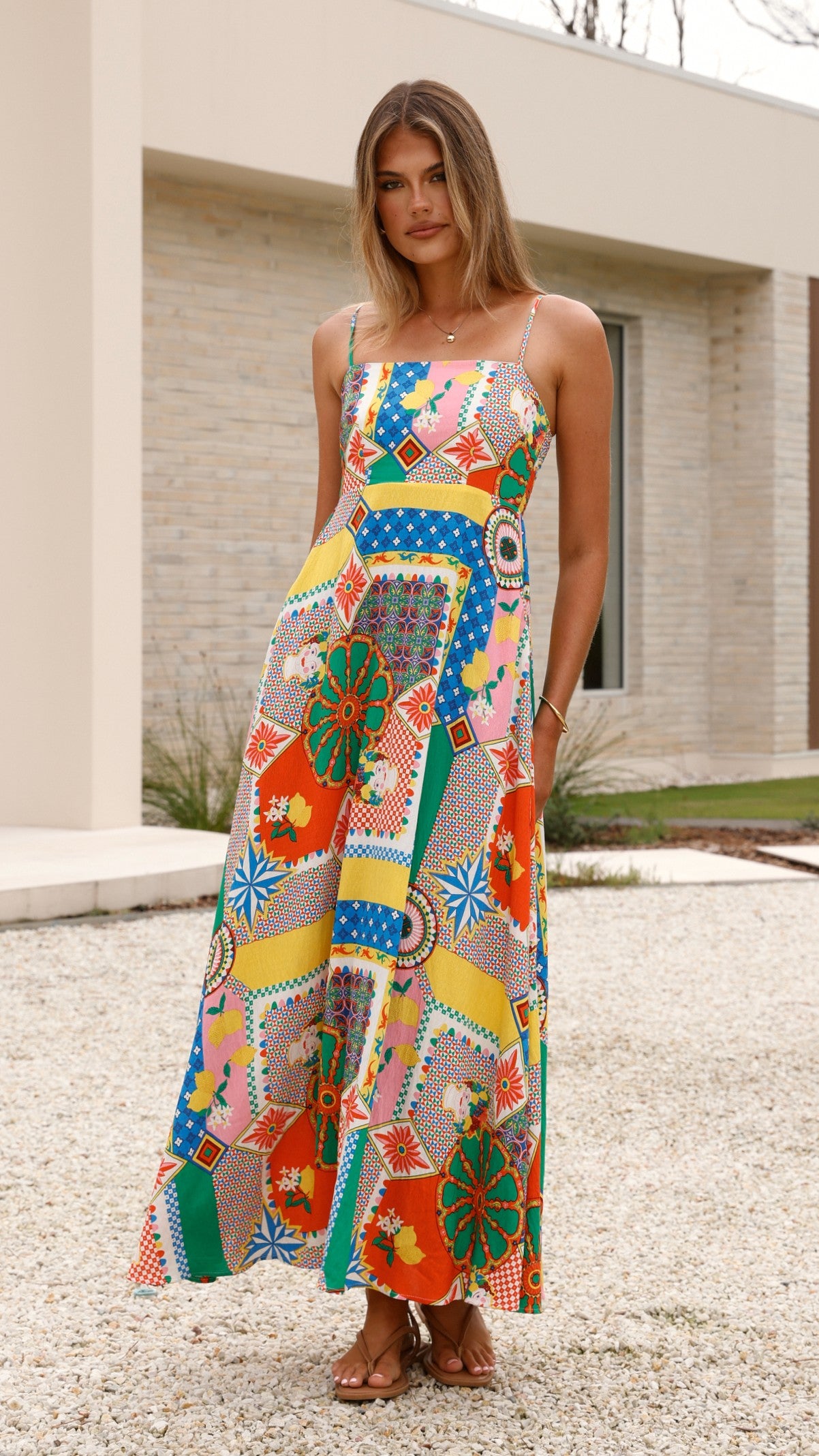 Jaylene Maxi Dress with Dazzle Print - Flowy Long Summer Dress for Women, Beach Wedding & Vacation Outfit