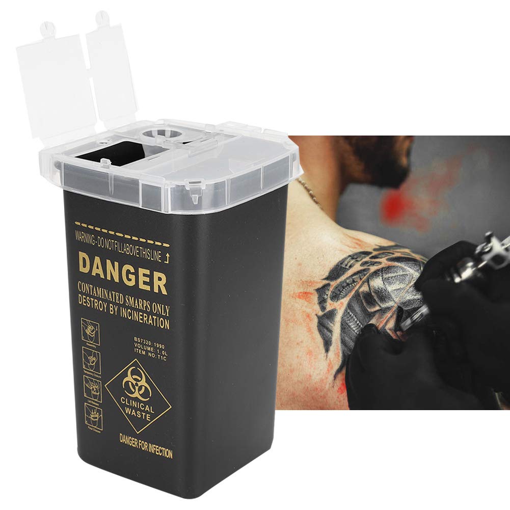 Sharps Container for Needles & Blades - Safe Medical Waste Disposal Bin for Tattoo Supplies, Clinics & Home Use | FDA Compliant Needle Destruction Box (Black)