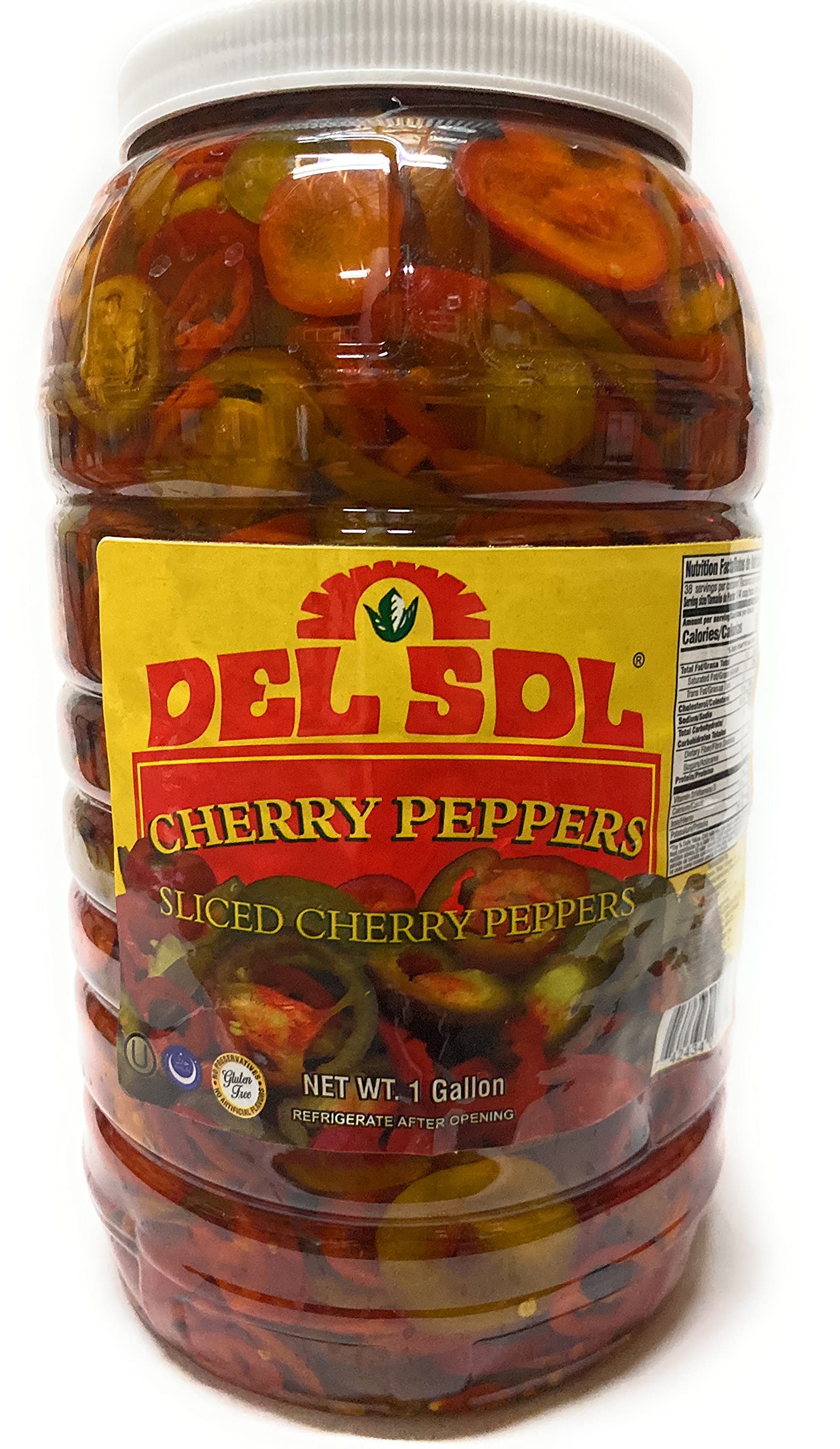 Del Sol Sliced Cherry Peppers 1 Gallon - Pickled Sweet Red Peppers for Sandwiches, Salads & Pizza Toppings - Perfect for Italian Recipes & Charcuterie Boards
