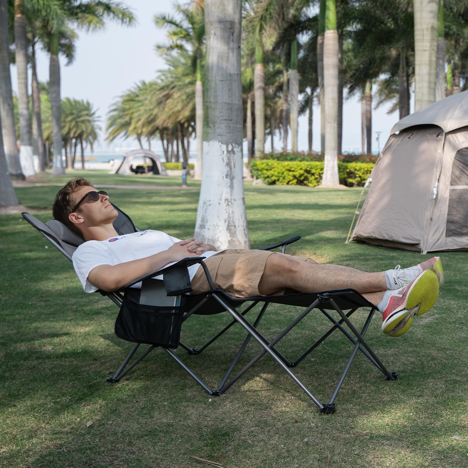 Apollo Walker 6-Legged Reclining Camping Chair for Adults - Adjustable 90°-135° Beach Lounge Chair with Footrest, Detachable Pillow & Carry Bag - Perfect for Outdoor Camping, Beach Relaxing, Backyard Lounging, and Picnics