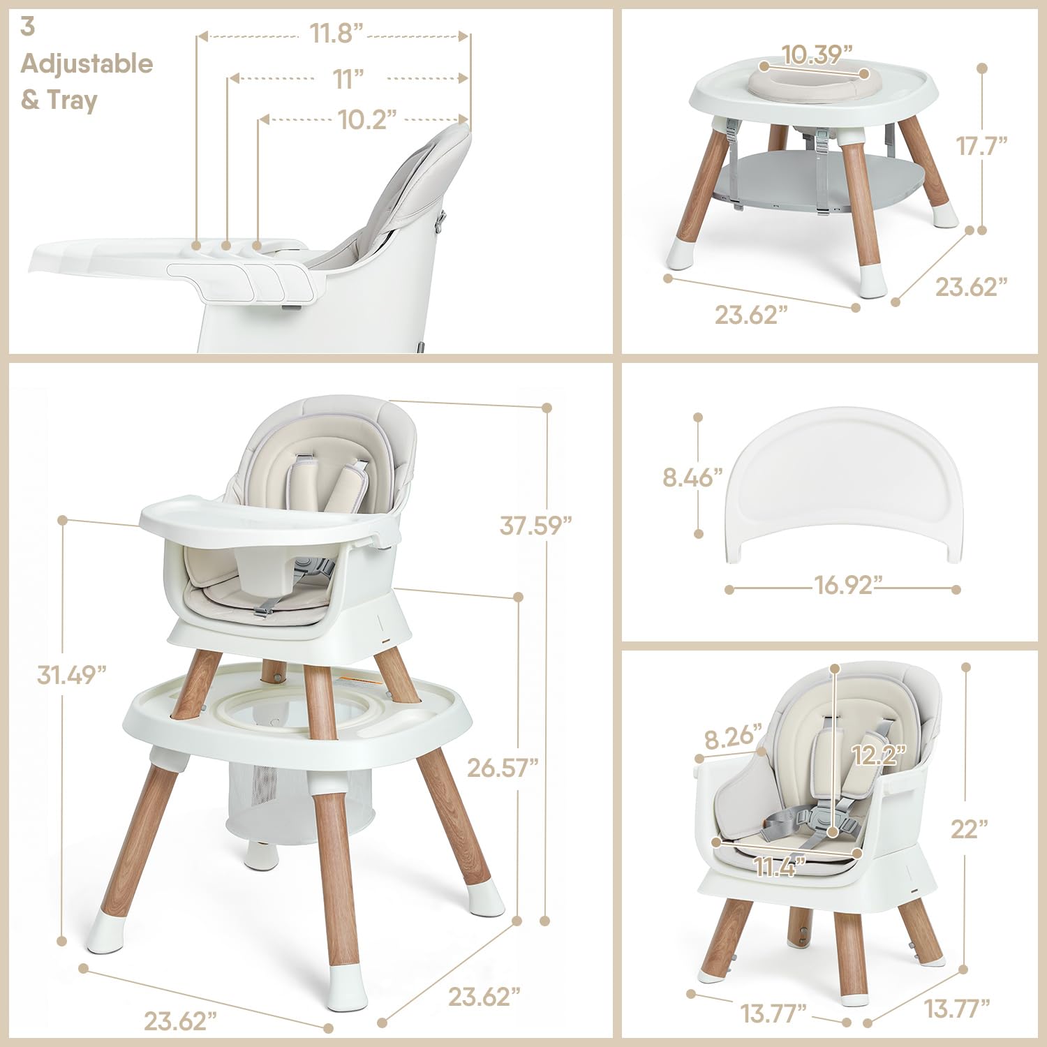 14-in-1 Convertible Baby High Chair with Tray & Activity Center - Wood Grain Toddler Booster Seat for Dining, Feeding & Playtime at Home