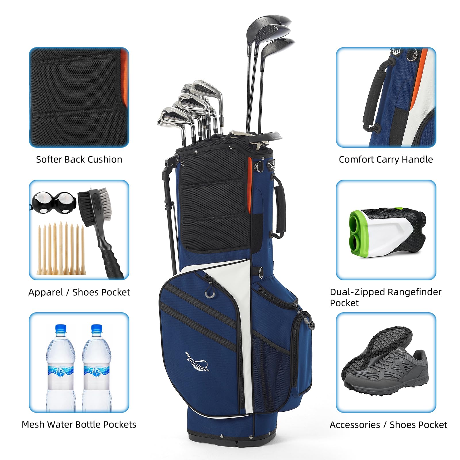 **14-Way Golf Stand Bag with Full-Length Dividers - Lightweight & Portable Golf Club Bag for Men & Women - 7 Pockets, Dual Strap, Rain Hood - Perfect for Driving Range, Course & Travel**