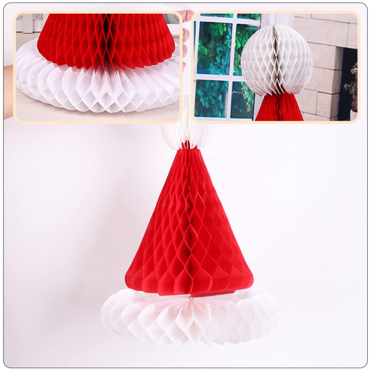 12 Pcs Christmas Honeycomb Tissue Paper Ornaments - Santa Hats & Tree Decorations for Holiday Party, Home, Office & Gift Wrapping | Festive DIY Xmas Craft Supplies